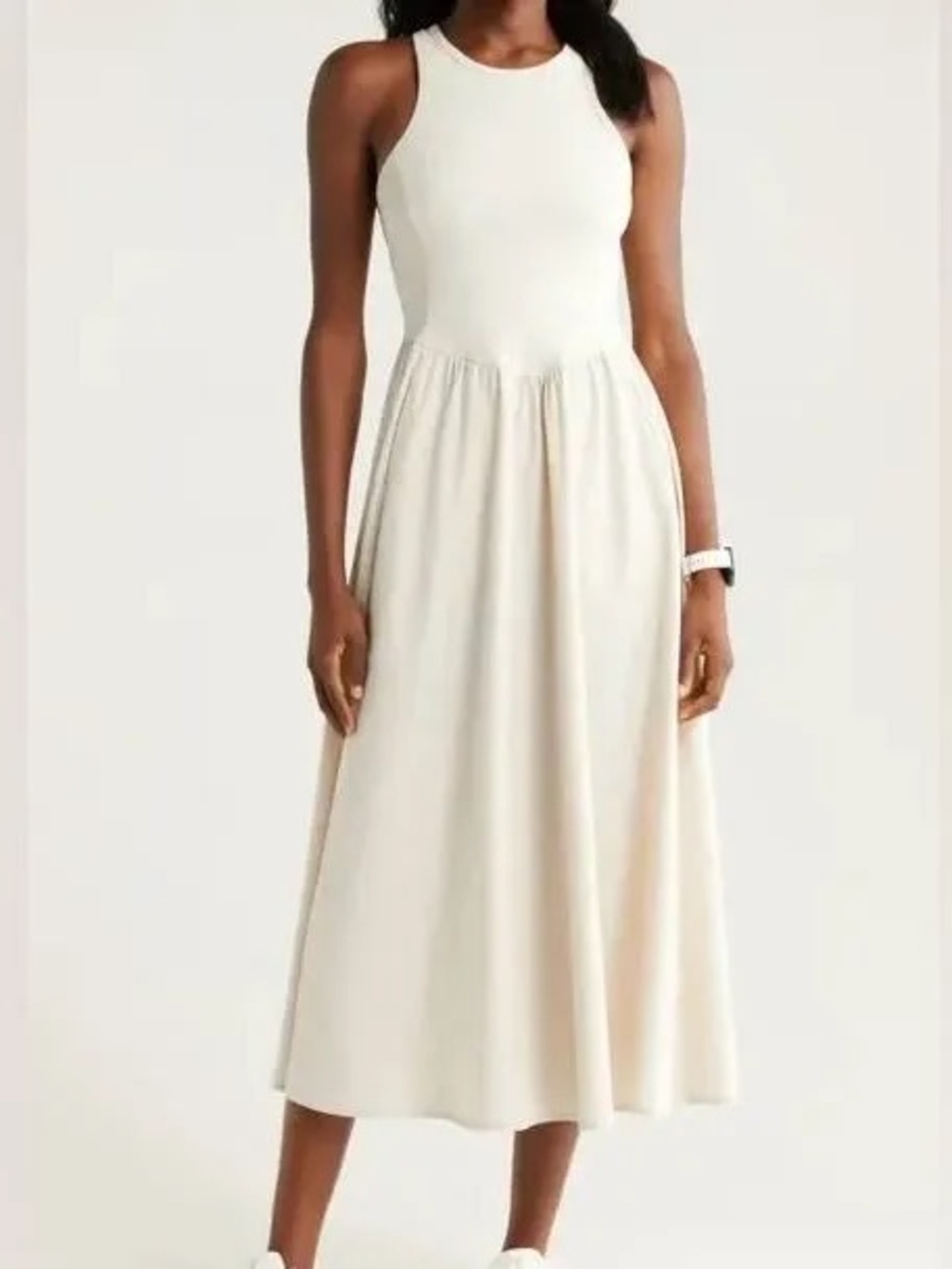 Zella cream hybrid racerback midi dress size medium